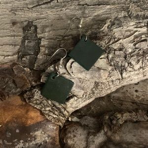 Silver and Green Leather Handcrafted Earrings